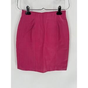 Chia Vintage Hot Pink Leather Skirt Womens 4 Short Zip Up Lined 80s 90s Retro